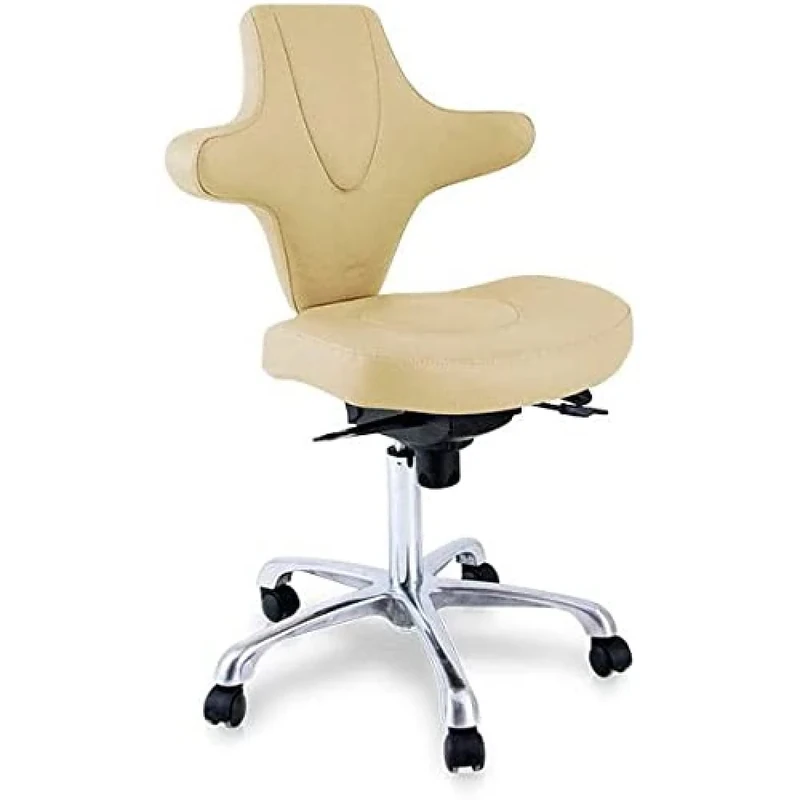 QUIRUMED Stool with Ergonomic Backrest and Attractive Design, Beige, Metal Frame, Leatherette, Adjustable Height, Backrest Tilt, Up to 150 kg
