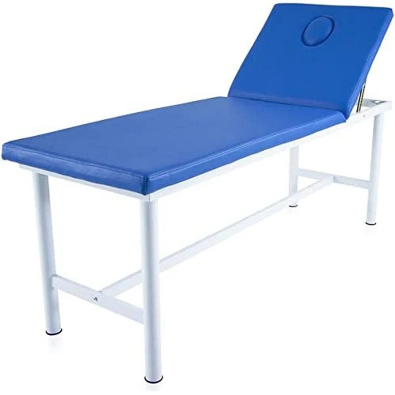 Quirumed Fixed Steel Massage Table, Leatherette, Blue, with Face Plug, Facial Hole, Adjustable Backrest, Lightweight, 186 x 62 x 69 cm, Up to 120 kg - Image 1