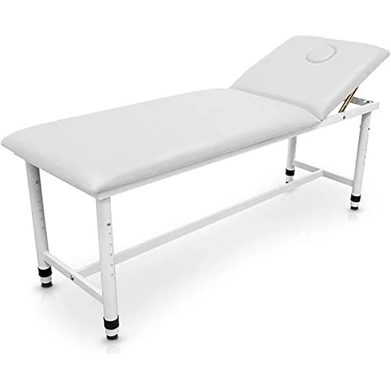 QUIRUMED Fixed Stretcher, Height Adjustable, White, 185 x 62 cm, Steel, Leatherette, Folding Back, Facial Hole, Adjustable Legs to Floor Unevenments, Up to 120 kg