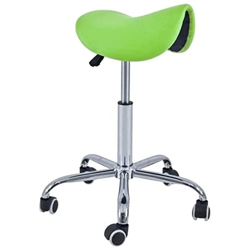 QUIRUMED Pony Stool 5 Wheels, Chrome Base, Pistachio Green, Upholstered in Leatherette, Height Adjustable, Lightweight, Ergonomic Design, Rotary, Up to 150 kg