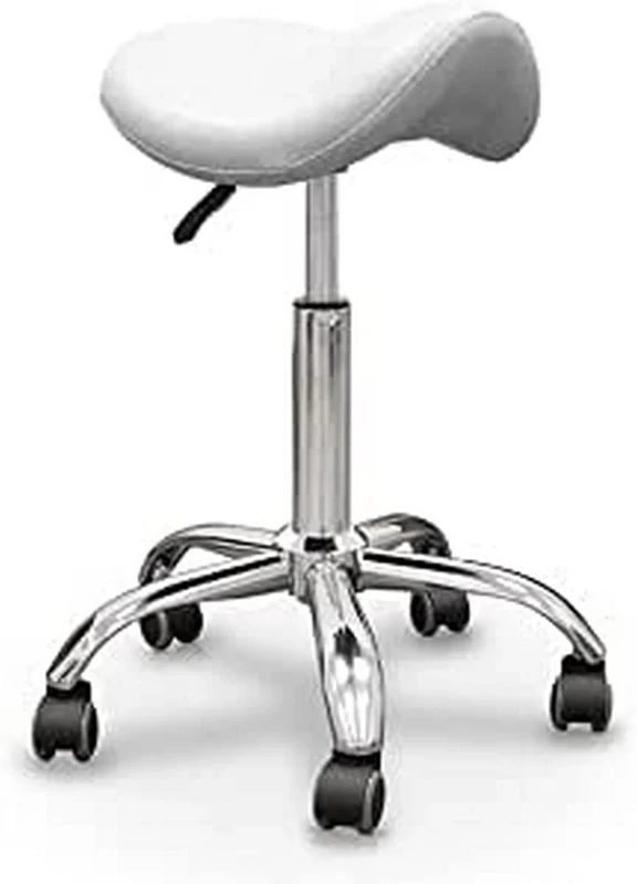 QUIRUMED Pony Stool Chrome Base 5 Wheels White