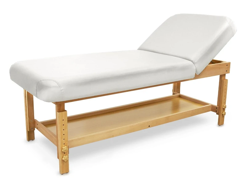 Quirumed Massage Table, Made of Wood, SPA, with Backrest, White, Leatherette, High Density Padding, Height Adjustable