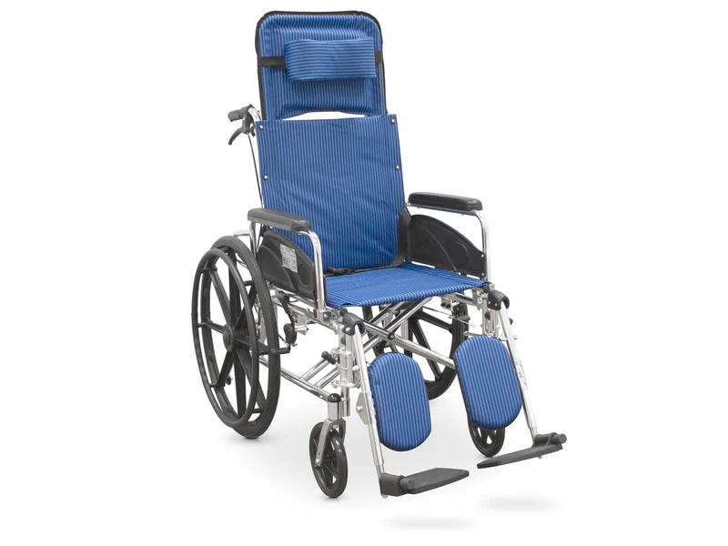 QUIRUMED Aluminum Wheelchair with Headrest and Footrest Lift Folding Lightweight Disabled Seniors Blue Removable Head Anti-Roll - Image 1