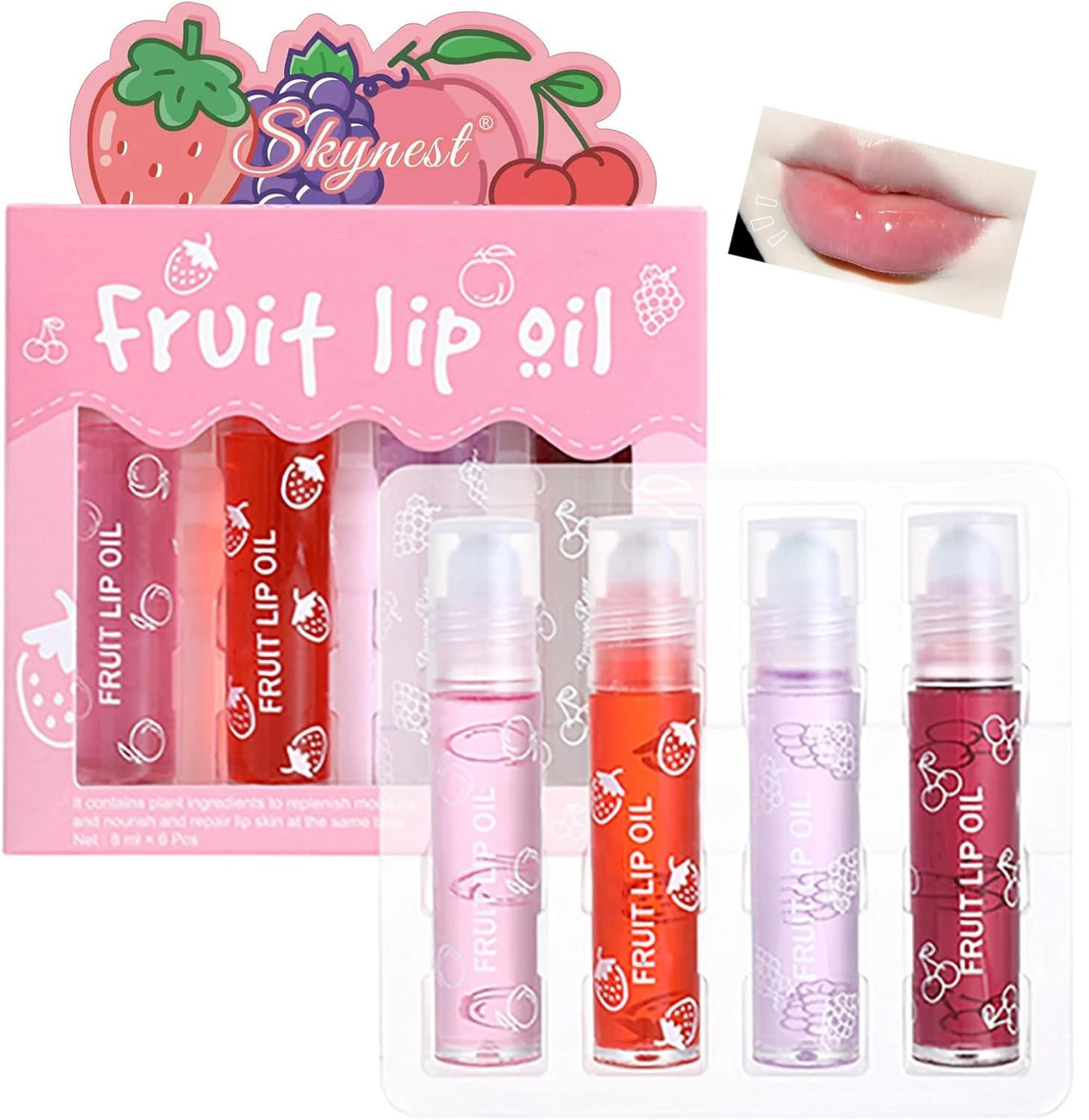 Girls Roll On Lip Gloss Set with Case, 4 Pcs Glossy Lip Make up for Kids and Teens Fruity Flavors, Kid Friendly, Party Gift, Best Friends