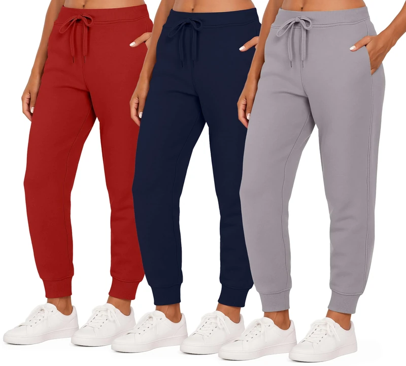 3 Pack: Women’s Fleece Jogger Trousers Sweatpants Tracksuit Running Bottoms French Terry Running Sports Lounge Active Ladies Warm Sweat Jogging Track Pants Casual Athletic Camo Pockets - Set 9, XL