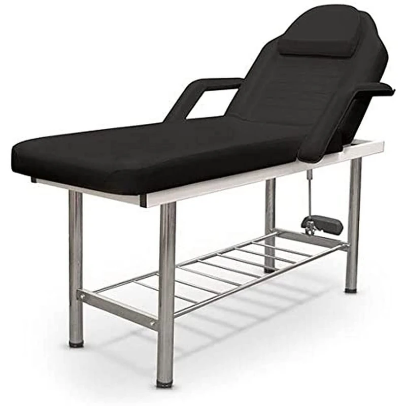 QUIRUMED Fixed Stretcher 2 Bodies, Chrome Steel, with Face Hole, Removable Armrests, Black, Leatherette, Flip Back, Bottom Tray - Image 1