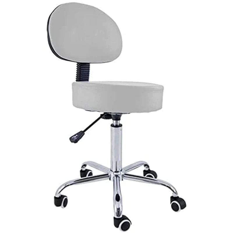 Quirumed Stool with Backrest, Chrome Base, 5 Wheels and Gas Lift, Silver, Metal Frame, Leatherette, High Density Filling, Adjustable Height, Up to 150 kg