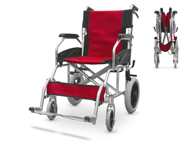 QUIRUMED Folding Wheelchair for Transport, Aluminium Frame, Ultra-Light, Passenger Brakes, Compact Folding, Orthopedic