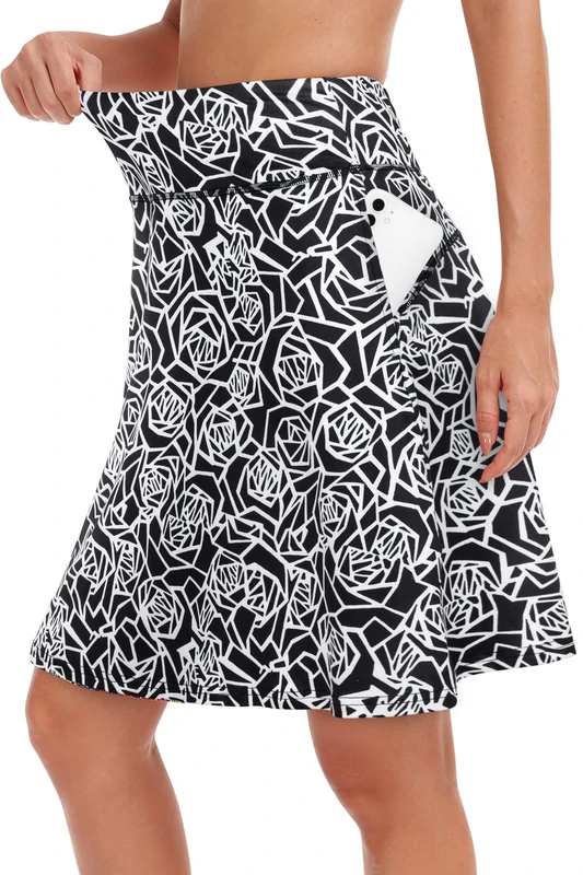 KORALHY 20" Knee Length Skorts Skirts for Women, High Waisted Tennis Athletic Skirt with Zipper Pocket, White Rose, XL