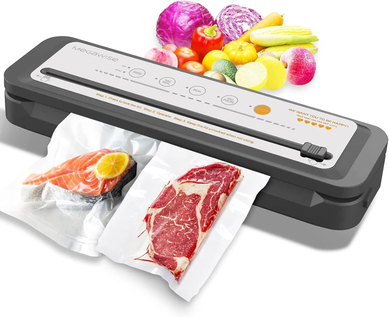 Megawise vacuum sealer, portable food sealer with strong suction power, bags and cutter included with external vacuum function, freshness saver (silver)