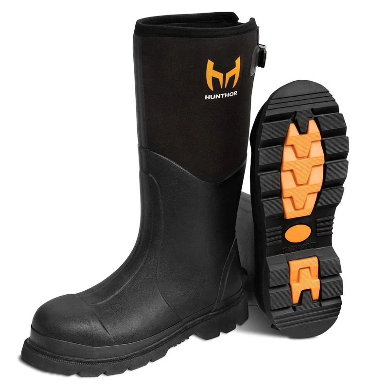 Hunthor Men's RWB Rubber Work Boots, Black, 9 UK