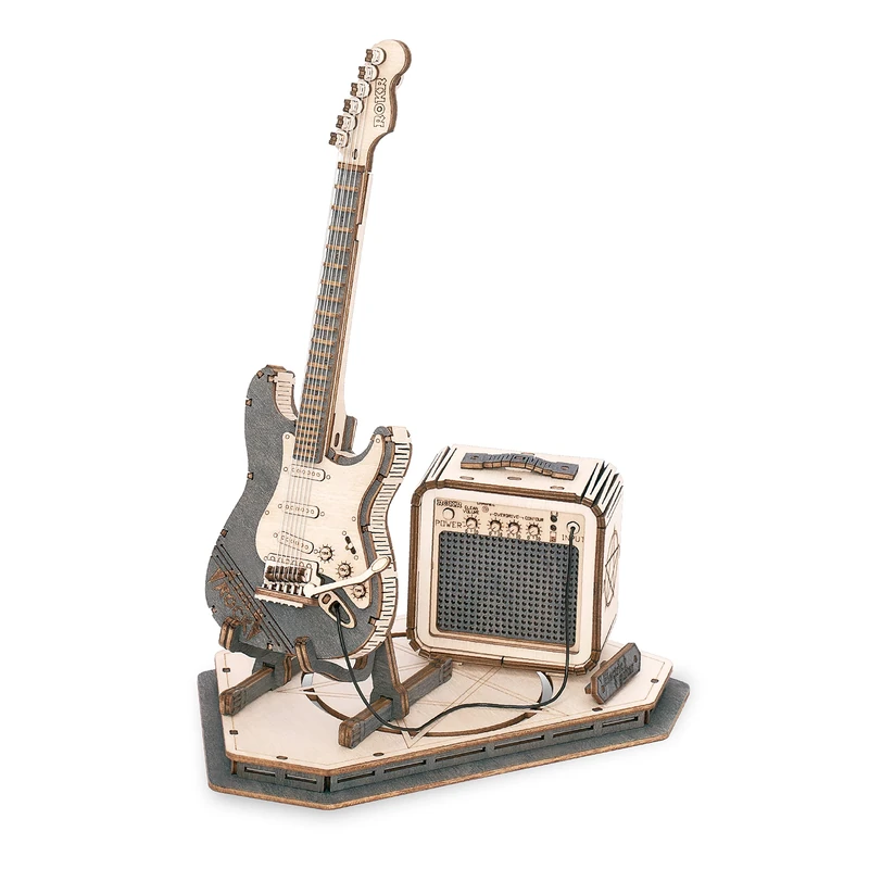 ROKR 3D Wooden Guitar Model Kit - 140 Piece Musical Instrument - Image 1