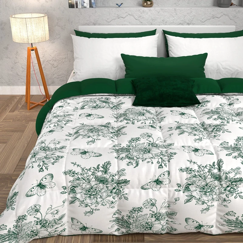 PETTI Artigiani Italiani - Quilt, Winter Duvet, Winter Quilt, Double Faced Double Faced and Botanic Green Digital Print, 100% Hypoallergenic Microfiber, Made in Italy