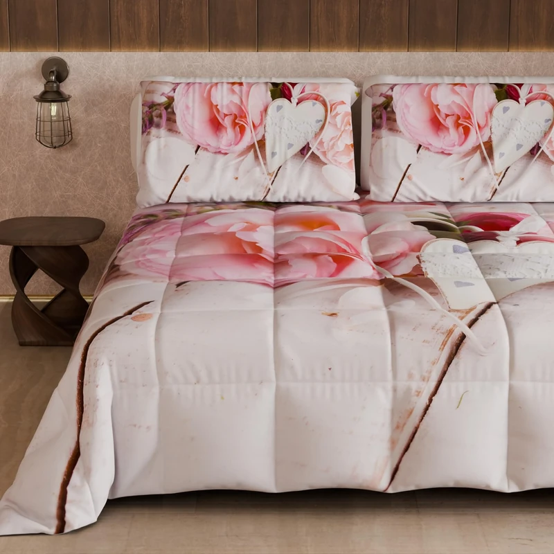 PETTI Artigiani Italiani - Winter Quilt, Queen Size Duvet, Double Sided Quilt Solid Colour and Digital Print Country Chic, Made in Italy