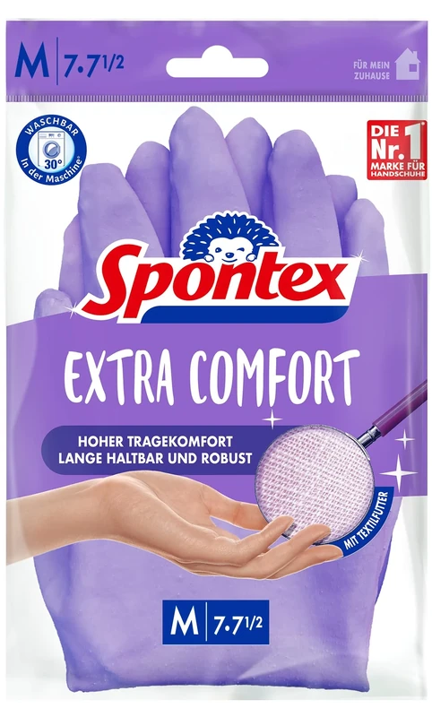 Spontex Extra Comfort, premium household gloves with soft textile lining, ideal for all household cleaning, washable at 30°C, size M (7-7, 5), 1 pair, purple, m (1 pair)