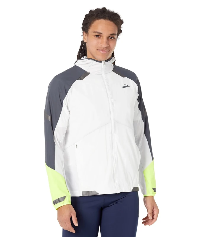 BROOKS 211406134 Run Visible Convertible Jacket Jacket Men's White/Asphalt/Nightlife Size 25
