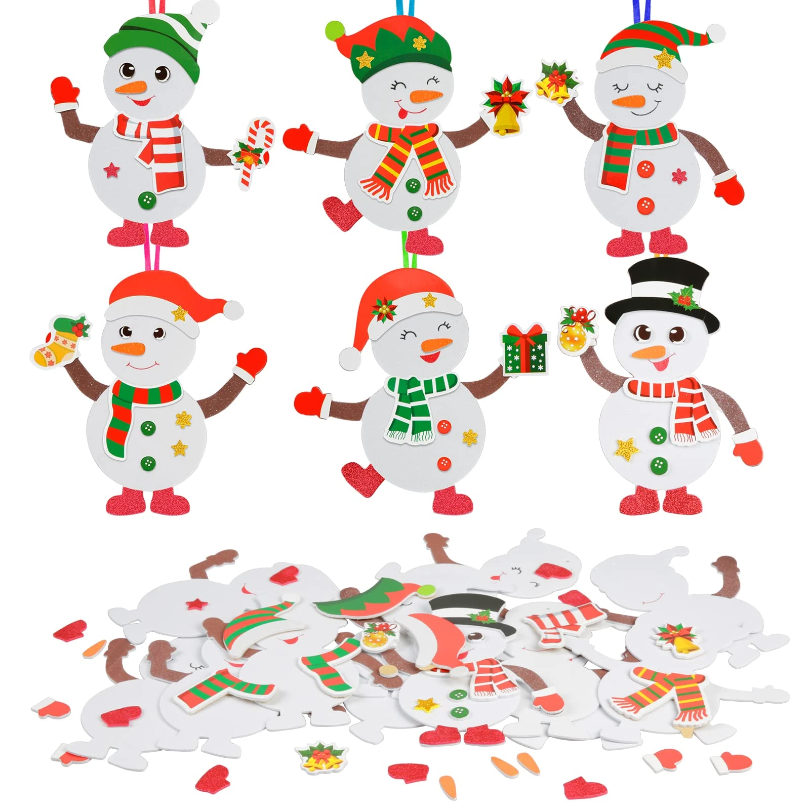 LAMEK 12 Pack Snowman Craft Kits for Kids DIY Christmas Arts Crafts Creative Activities Set for Children Make Your Own Christmas Decoration Party Supply