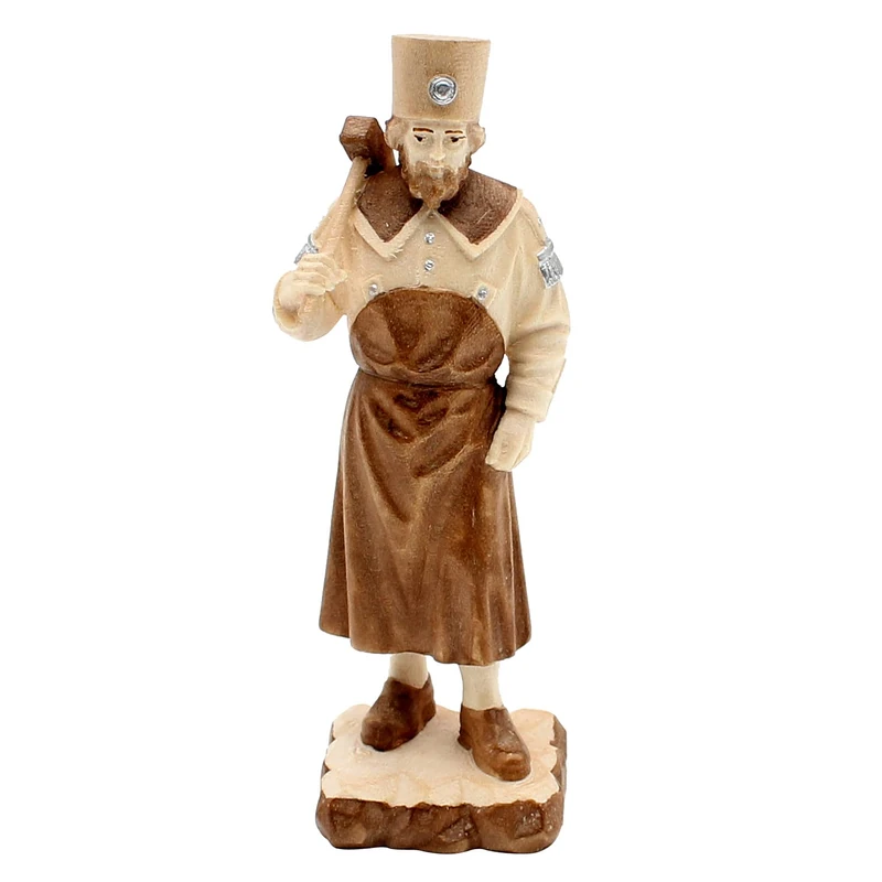 Dekohelden24 Hand Carved Miner/Mountainsmith with Tools, Height with Base Approx. 13 cm, Stained Mountain Blacksmith