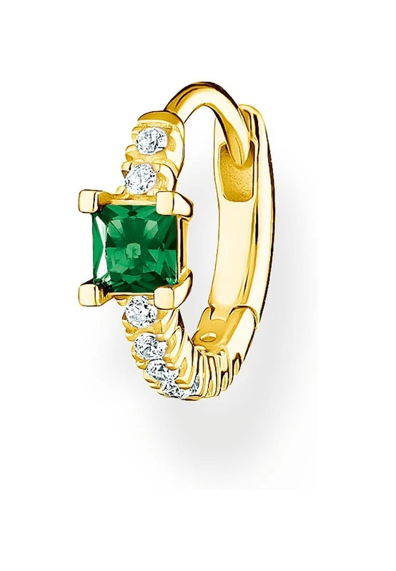 THOMAS SABO Single hoop earring green stone with white stones gold 925 Sterling Silver, 18k Yellow Gold Plating