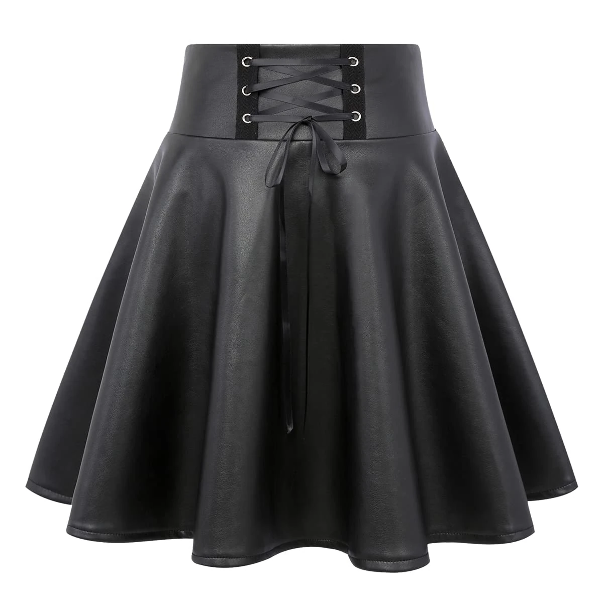 IDEALSANXUN Gothic Plaid Mini Skirts for Womens Short High Waist Plaid Skirts, Leather Black, Large