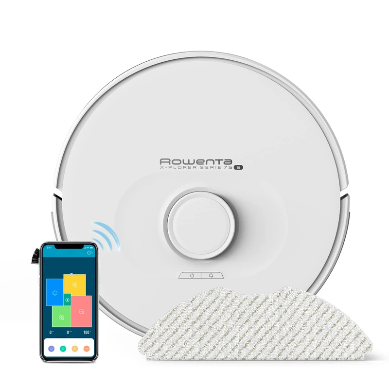 Rowenta RR8567WH X-Plorer Series 75 S, Robot Vacuum Cleaner with Precise Mapping and Laser Technology, Compatible with Smartphone, Alexa and Voice Assistants, White