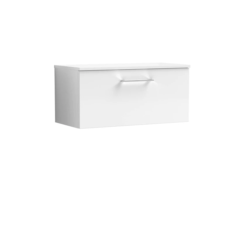 nuie ARN125W Arno Modern Bathroom Wall Hung 1 Drawer Vanity Unit with Colour Worktop, 800mm, Gloss White