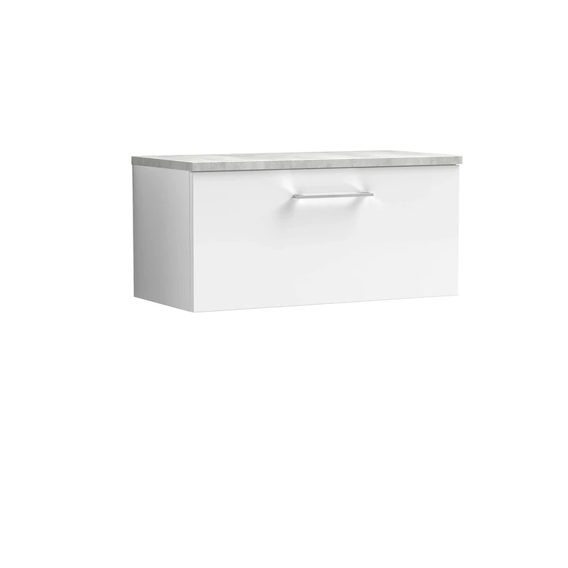 nuie ARN125LBG Arno Modern Bathroom Wall Hung 1 Drawer Vanity Unit with Laminate Worktop, Gloss White