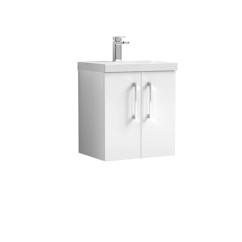 nuie ARN121A Arno Modern Bathroom Wall Hung 2 Door Vanity Unit with Mid-Edge Ceramic Basin, Gloss White