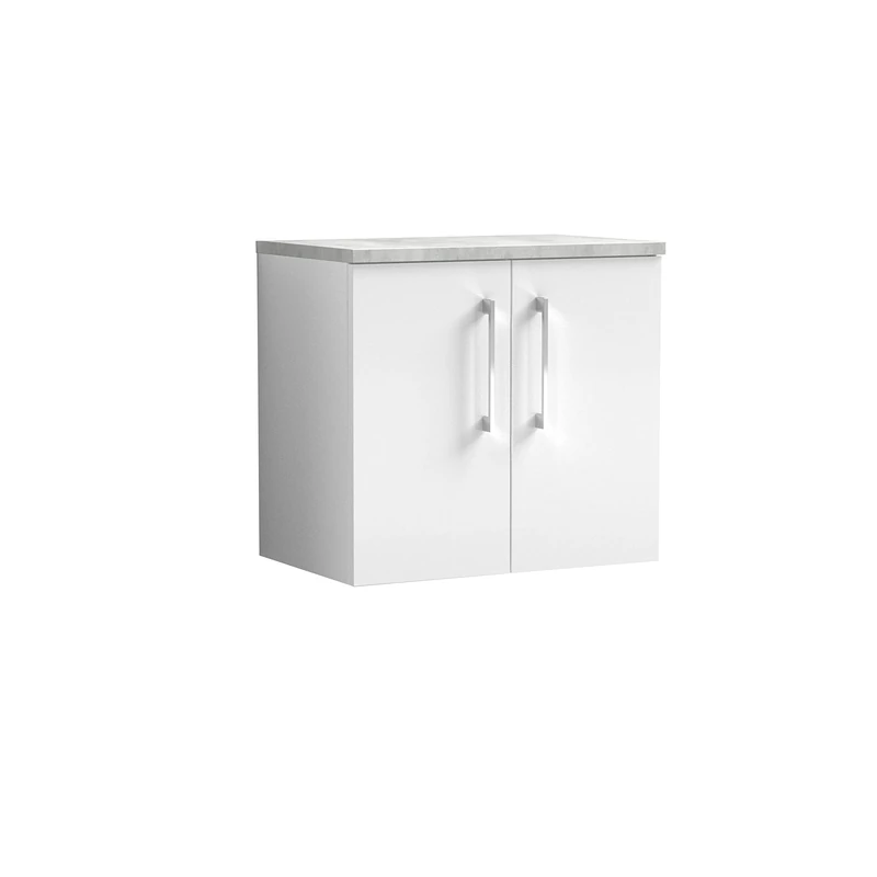 nuie ARN123LBG Arno Modern Bathroom Wall Hung 2 Door Vanity Unit with Laminate Worktop, Gloss White