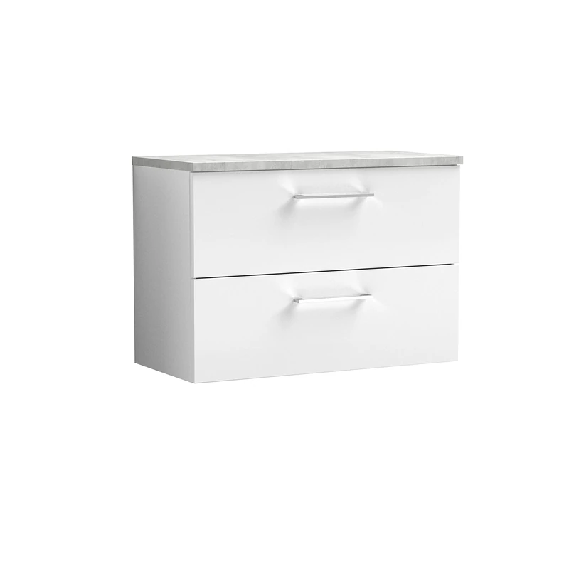 nuie ARN126LBG Arno Modern Bathroom Wall Hung 2 Drawer Vanity Unit with Laminate Worktop, Gloss White
