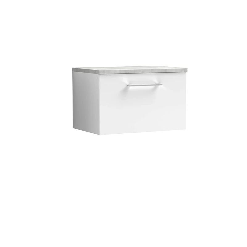 nuie ARN122LBG Arno Modern Bathroom Wall Hung 1 Drawer Vanity Unit with Laminate Worktop, Gloss White