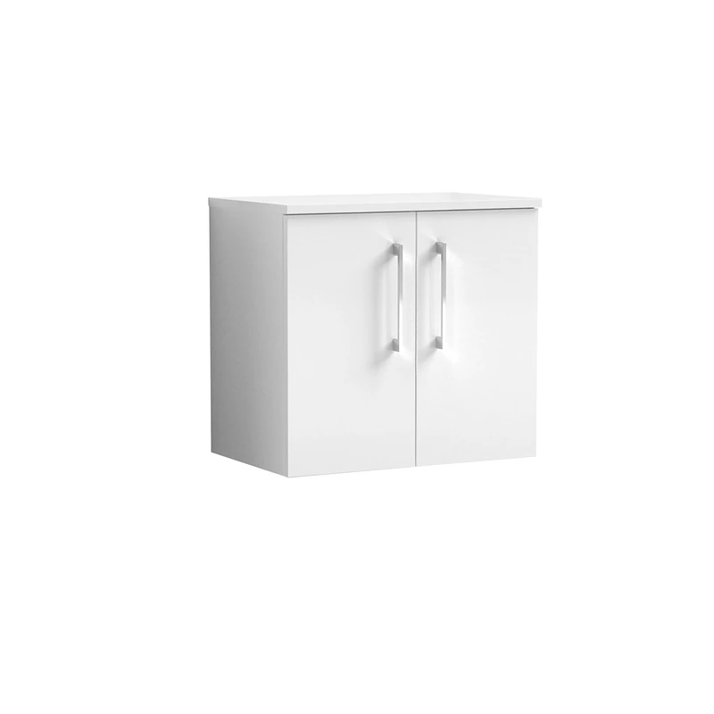 nuie ARN123W Arno Modern Bathroom Wall Hung 2 Door Vanity Unit with Colour Worktop, Gloss White