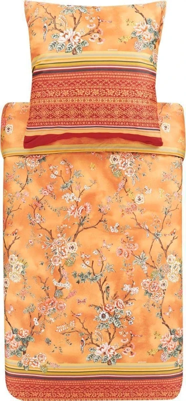 Bassetti Pallanza O1 9325194 Bed Linen Set Cotton Mako Satin in Orange 2-Piece with Zip Closure 240 x 220 cm / 80 x 80 cm