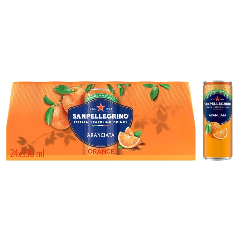 San Pellegrino Italian Sparkling Drinks Tastefully Light Sparkling Orange Canned Soft Drink 24 x 330ml | 64 kCals per Can