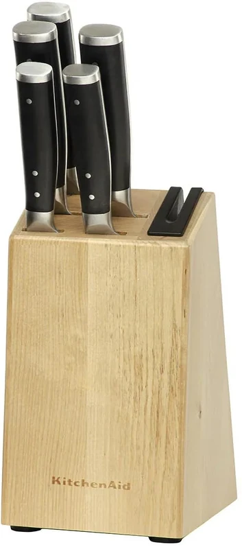 KitchenAid Gourmet 5-Piece Japanese Steel Knife Set with Sharpener and Birchwood Block