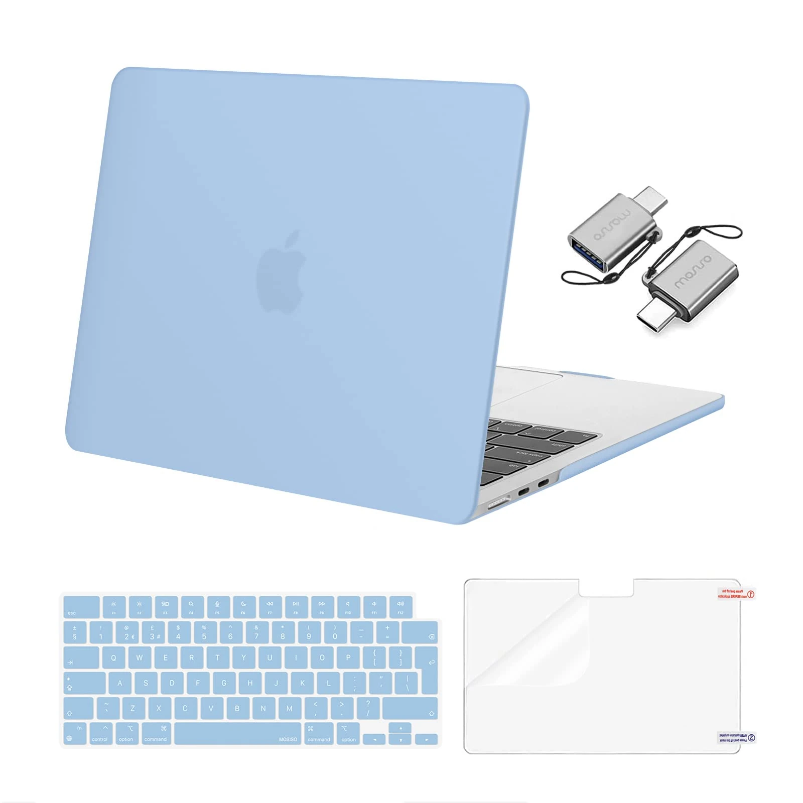 MOSISO Compatible with MacBook Air 13 inch Case M4 M3 M2 2025 2024 2023 2022 A3240 A3113 A2681, Hard Shell for MacBook Air 13.6 inch Case &Keyboard Cover&Screen Film&Type C Adapter, Air Blue