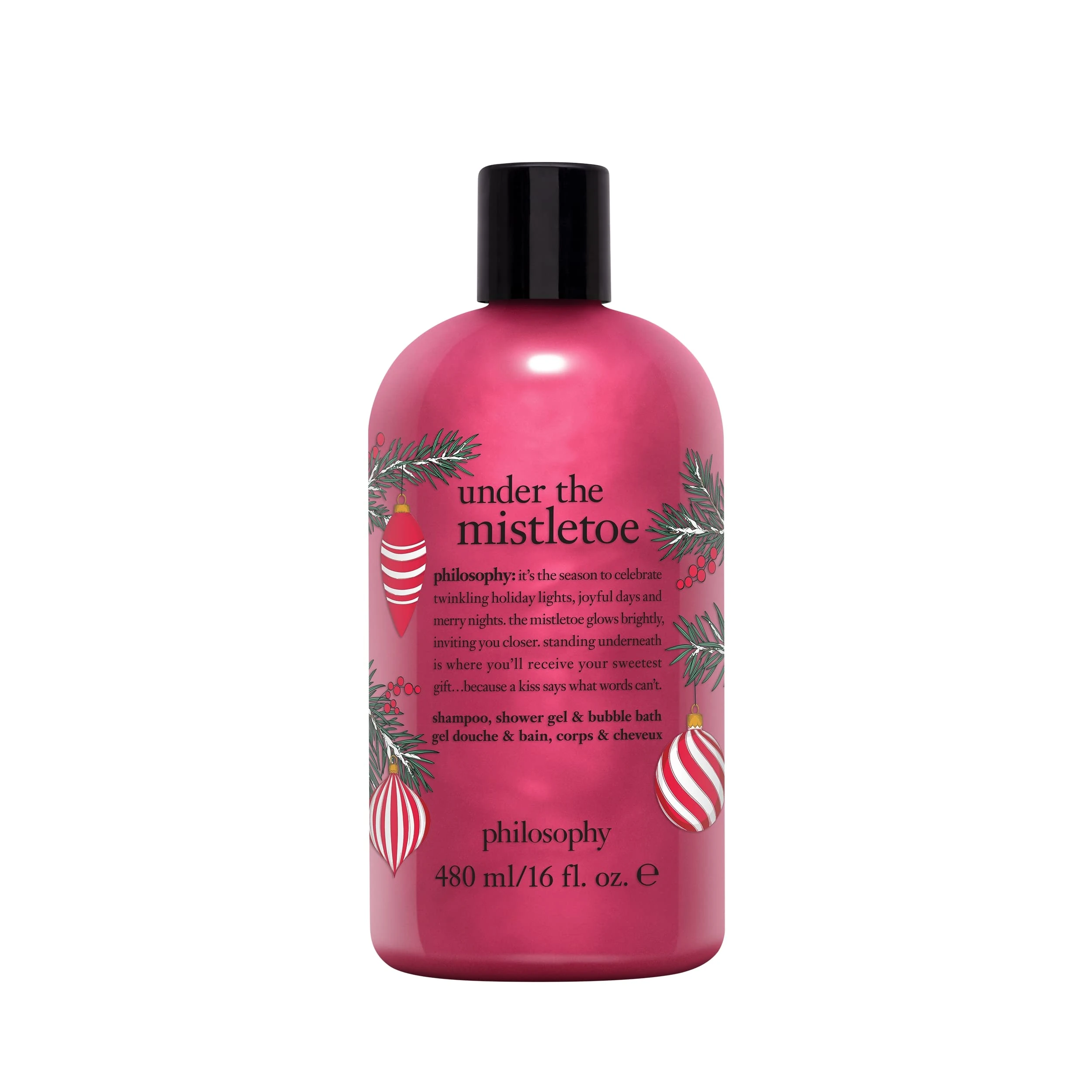 philosophy under the mistletoe shampoo, shower gel & bubble bath 480ml