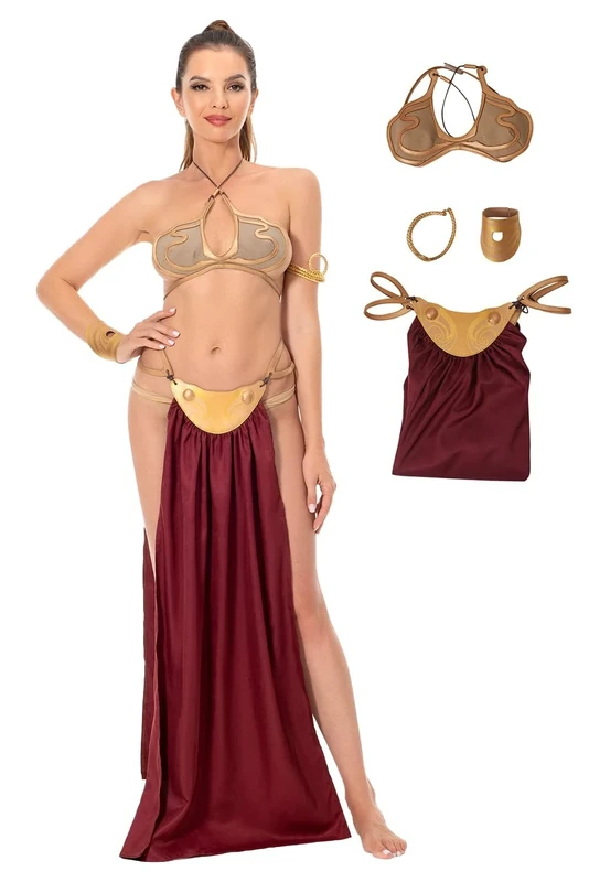 Heodols Womens Princess Slave Costume Bikini Outfits Sexy Lingerie Bra Skirt Dress Halloween Costumes for Adults, Princess Leia, X-Large