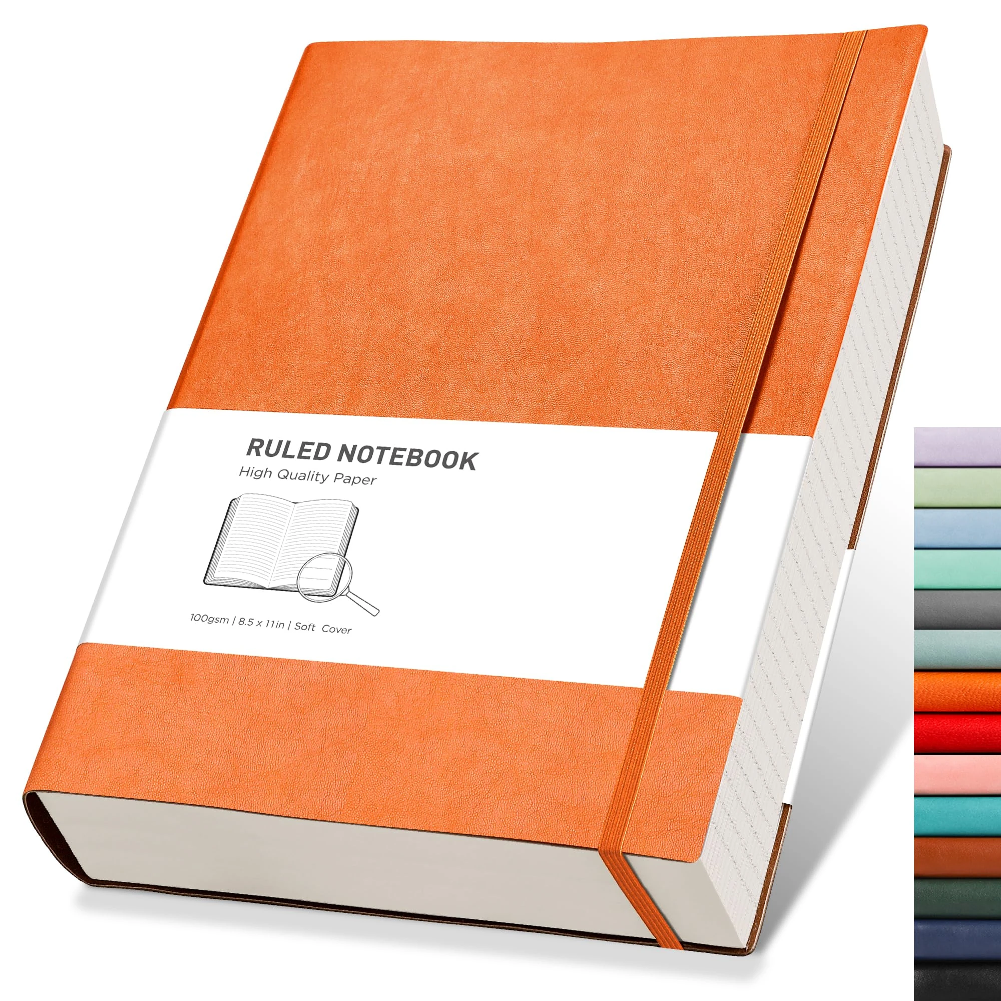 RETTACY A4 Lined Notebook College Ruled/Thick Journal - Extra Large Softcover Composition Notebooks with 2 Free Sticky Notes 320 Pages,Faux Leather, Inner Pocket 21.5 x 27.9cm - Orange