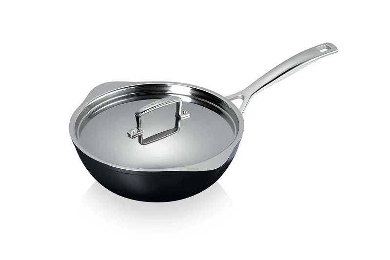 LE CREUSET Toughned 51101240013100 Non-Stick Frying Pan with Spouts and Lid 24 x 8.5 cm Silver