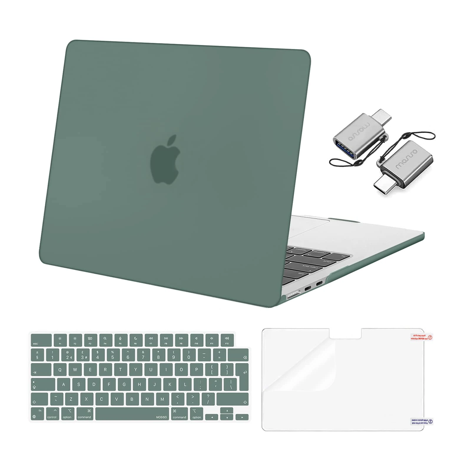 MOSISO Compatible with MacBook Air 13 inch Case M4 M3 M2 2025 2024 2023 2022 A3240 A3113 A2681, Hard Shell for MacBook Air 13.6 inch Case &Keyboard Cover&Screen Film&Type C Adapter, Emerald Green