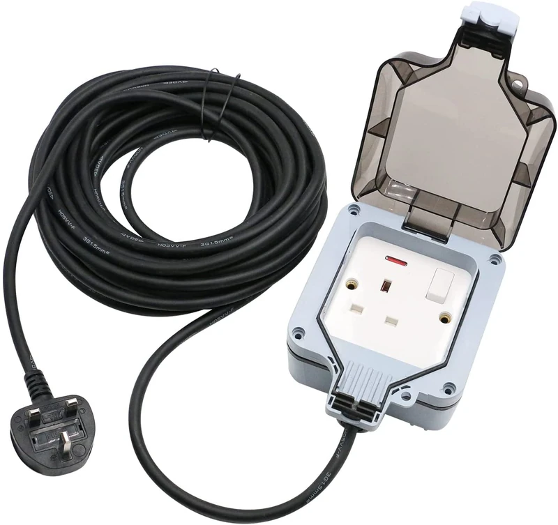 Outdoor Waterproof Extension Lead 1 Gang 20M Extra Long Extension Cord IP66 Waterproof Garden Extension Cable Outside Use Single Switched Weatherproof Sockets