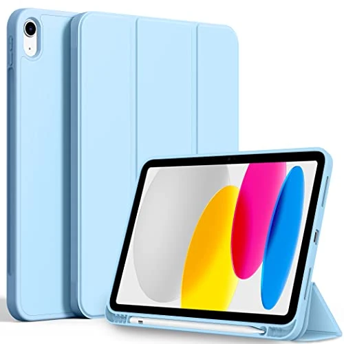 CACOE Case for iPad (A16) 11th/10th Generation with Pencil Holder 2025 2022 11/10.9 inch, Soft TPU Back Protective Smart Cover for 11/10 Gen with Stand - Light Blue
