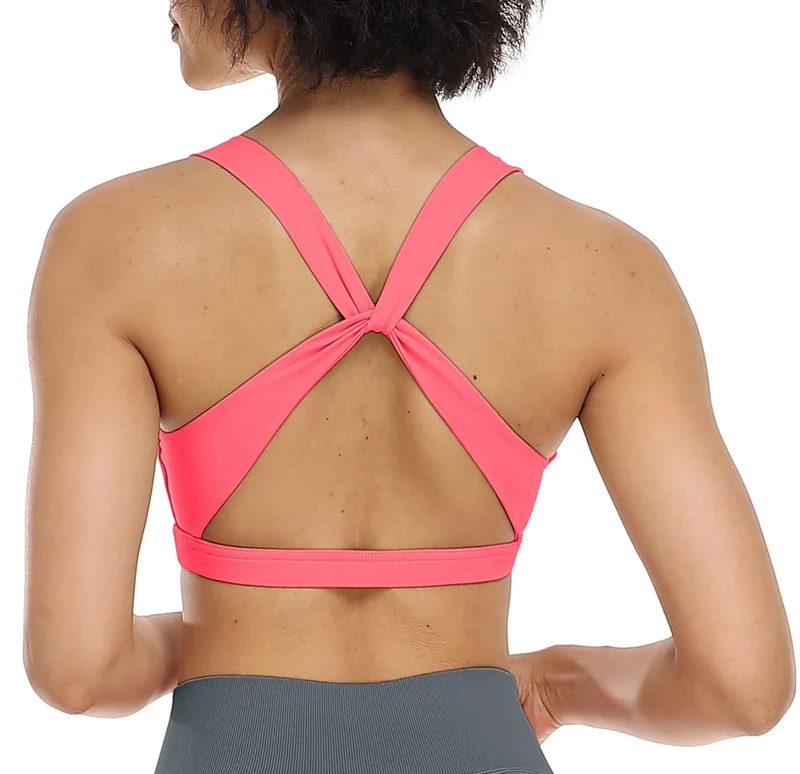 icyzone Workout Sports Bra for Women - Padded Wirefree Mid Impact Bras Top for Gym Yoga (S, Neon Pink)