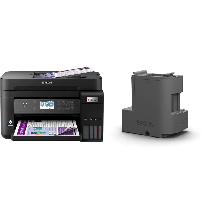 Epson EcoTank ET-3850 Print/Scan/Copy Wi-Fi Ink Tank Printer, With Up To 3 Years Worth Of Ink Included & C13T04D100 Xp5100 Maintenance Boxes, Black