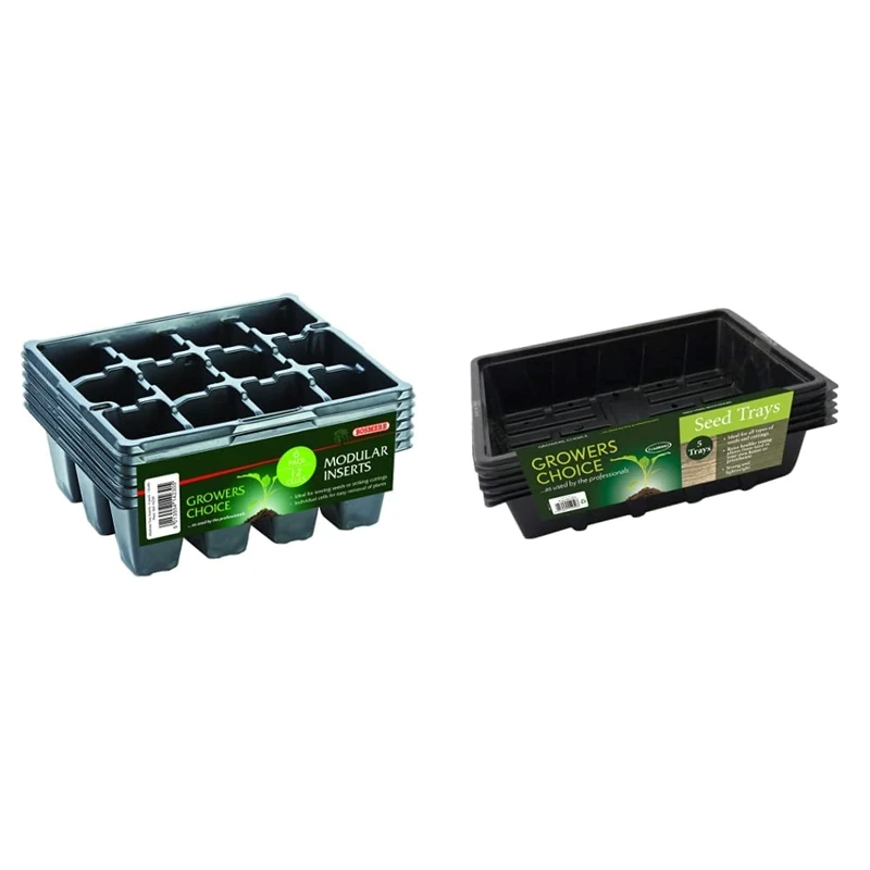 Bosmere Garden Care Modular Inserts, 12 Cells, Pack of 6, N230 & N251 Professional Half Seed Tray, 5 Pieces, Black