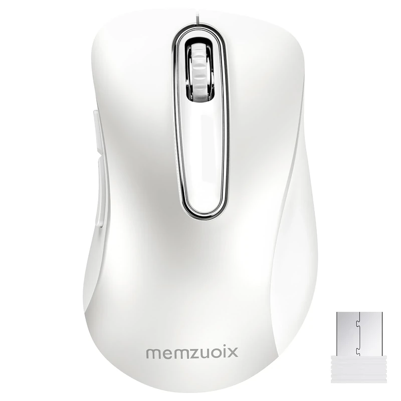 memzuoix 2.4G Wireless Mouse, 1400 DPI Mobile Optical Cordless with USB Receiver, Portable Computer Mice Wireless Mouse for Laptop, PC, Desktop, MacBook, 5 Buttons (White)