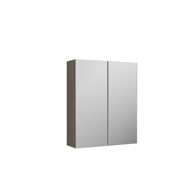 nuie OFF2517 Arno Modern Bathroom Wall Hung Mirror Cabinet - 2 Door 50/50 Split, 600mm, Woodgrain Solace Oak