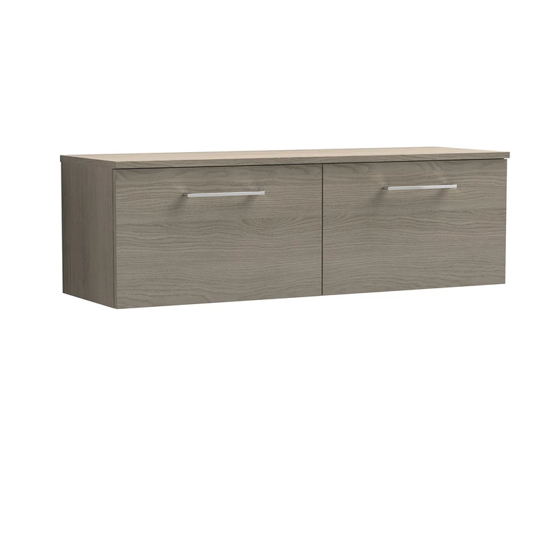 nuie ARN2522W2 Arno Modern Bathroom Wall Hung 2 Drawer Double Vanity Unit with Colour Worktop, 1200mm, Woodgrain Anthracite