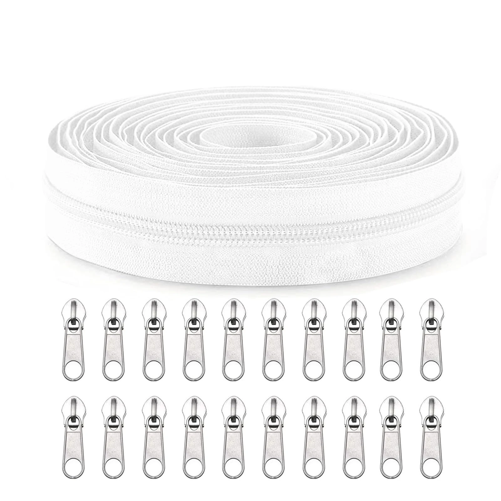 Sawoake #3 Nylon Coil Zippers by The Yard Bulk 10 Yards with 20pcs Zipper Sliders for DIY Sewing Tailor Craft Bag Garment Home Textile…(White)